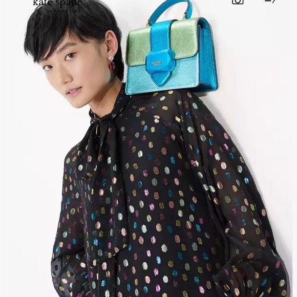 Kate Spade Bijou Metallic Blue & Green Mini Top Handle bag W/ Crossbody Strap - Picture 5 of 17